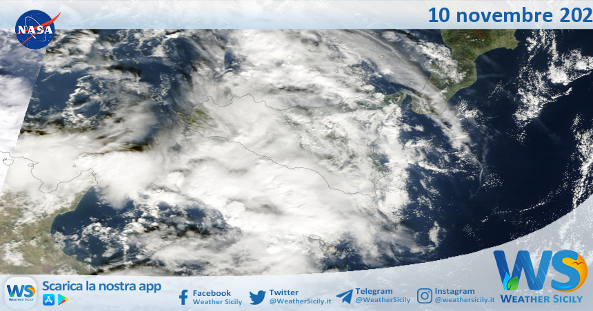 Meteo Sicilia: immagine satellitare Nasa di domenica 10 novembre 2024