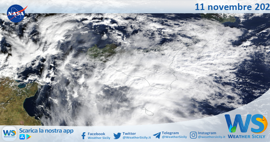 Meteo Sicilia: immagine satellitare Nasa di lunedì 11 novembre 2024