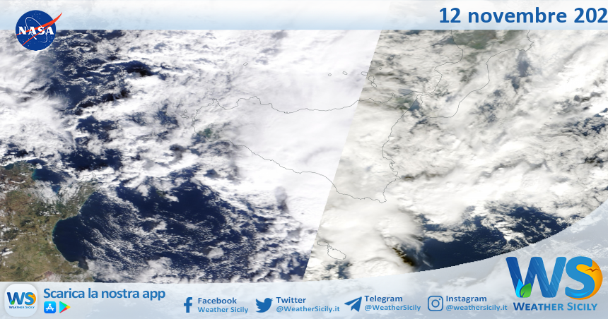 Meteo Sicilia: immagine satellitare Nasa di martedì 12 novembre 2024