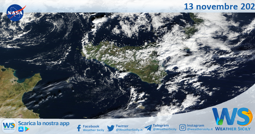 Meteo Sicilia: immagine satellitare Nasa di mercoledì 13 novembre 2024