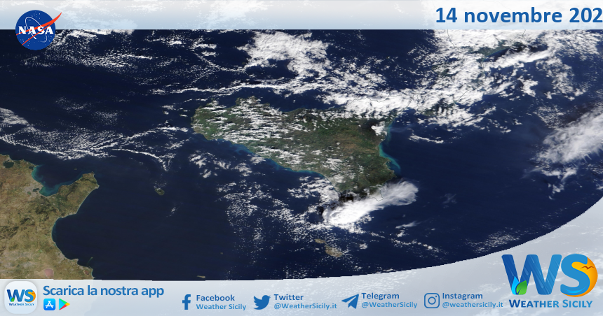 Meteo Sicilia: immagine satellitare Nasa di giovedì 14 novembre 2024