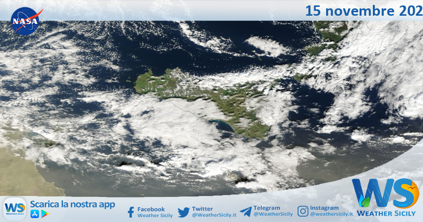 Meteo Sicilia: immagine satellitare Nasa di venerdì 15 novembre 2024