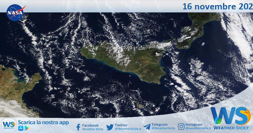 Meteo Sicilia: immagine satellitare Nasa di sabato 16 novembre 2024