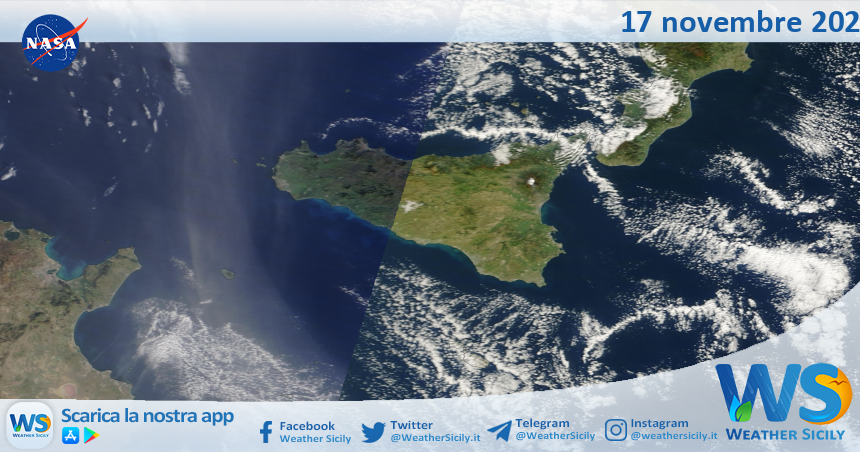 Meteo Sicilia: immagine satellitare Nasa di domenica 17 novembre 2024