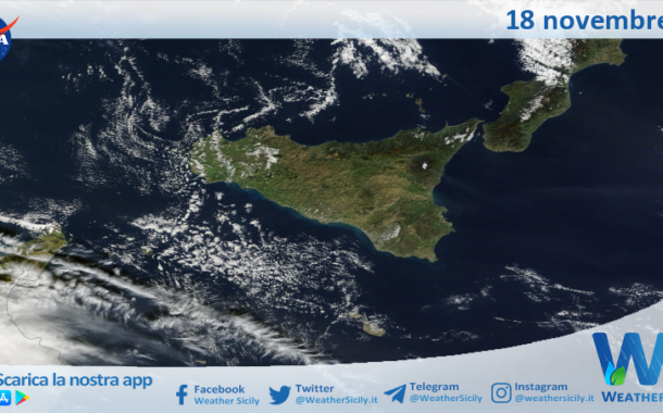 Meteo Sicilia: immagine satellitare Nasa di lunedì 18 novembre 2024