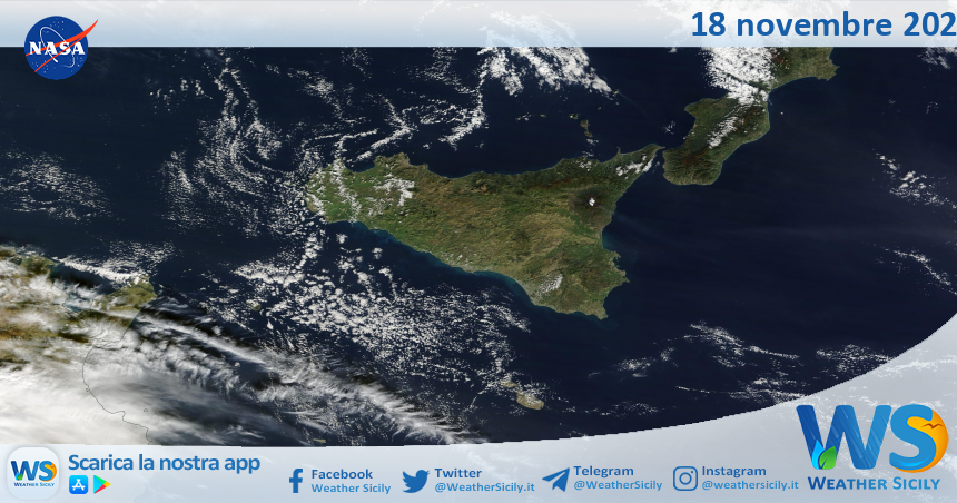 Meteo Sicilia: immagine satellitare Nasa di lunedì 18 novembre 2024