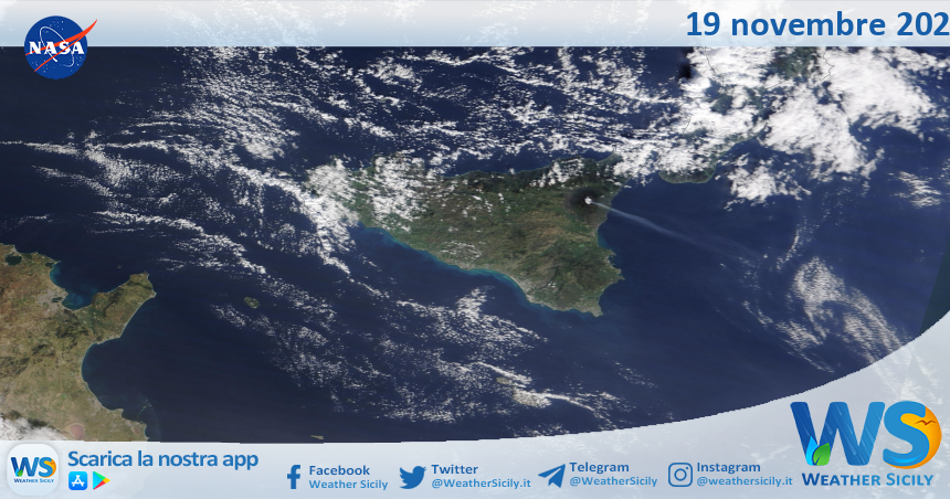 Meteo Sicilia: immagine satellitare Nasa di martedì 19 novembre 2024