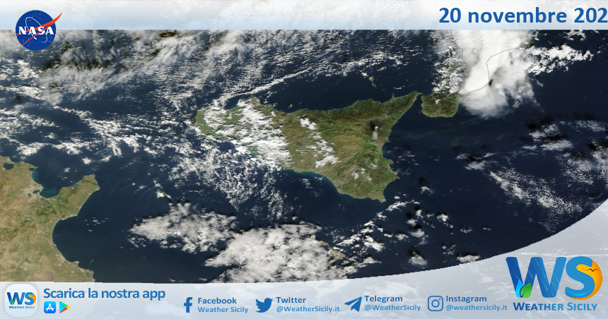 Meteo Sicilia: immagine satellitare Nasa di mercoledì 20 novembre 2024