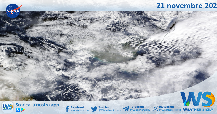 Meteo Sicilia: immagine satellitare Nasa di giovedì 21 novembre 2024