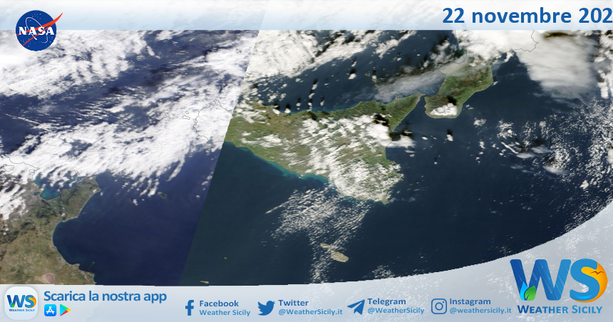 Meteo Sicilia: immagine satellitare Nasa di venerdì 22 novembre 2024