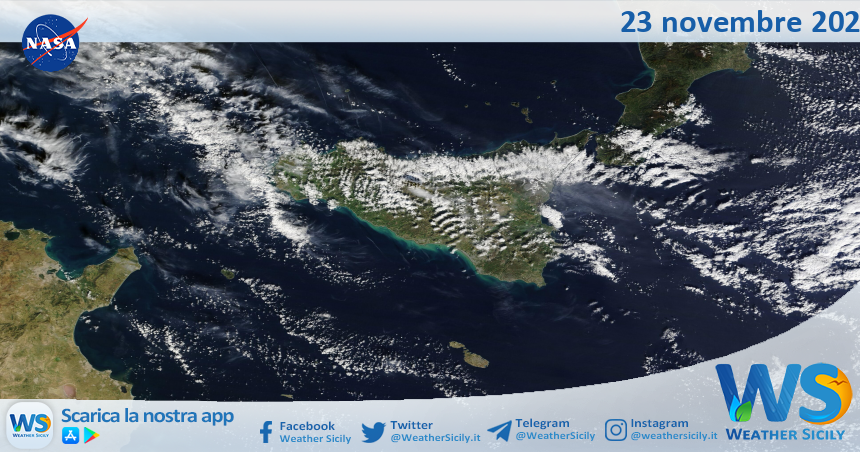 Meteo Sicilia: immagine satellitare Nasa di sabato 23 novembre 2024