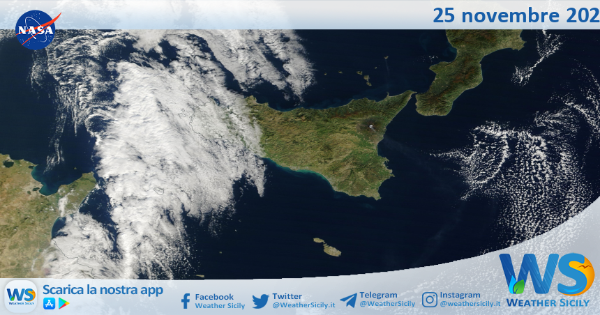 Meteo Sicilia: immagine satellitare Nasa di lunedì 25 novembre 2024