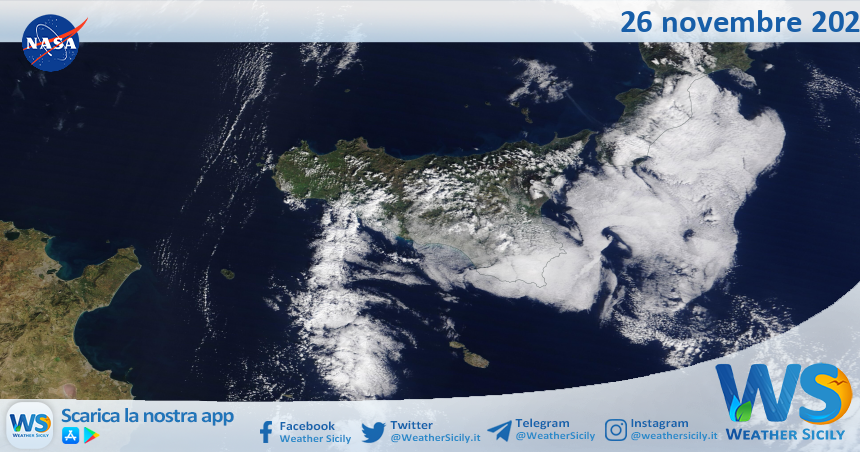 Meteo Sicilia: immagine satellitare Nasa di martedì 26 novembre 2024