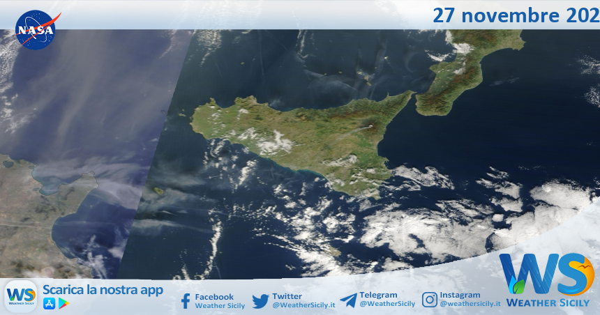 Meteo Sicilia: immagine satellitare Nasa di mercoledì 27 novembre 2024