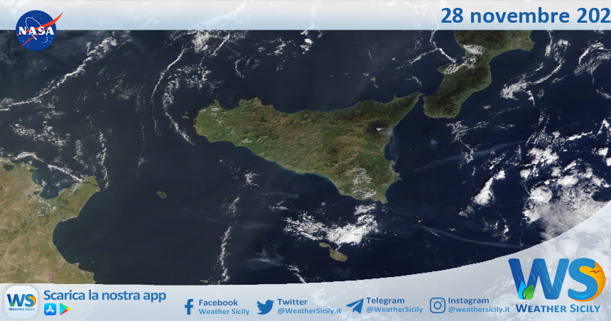 Meteo Sicilia: immagine satellitare Nasa di giovedì 28 novembre 2024