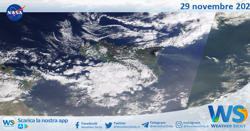 Meteo Sicilia: immagine satellitare Nasa di venerdì 29 novembre 2024