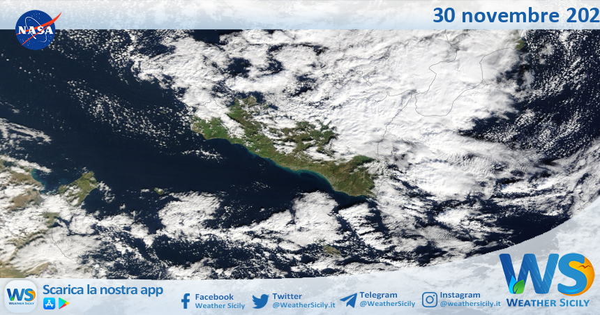 Meteo Sicilia: immagine satellitare Nasa di sabato 30 novembre 2024