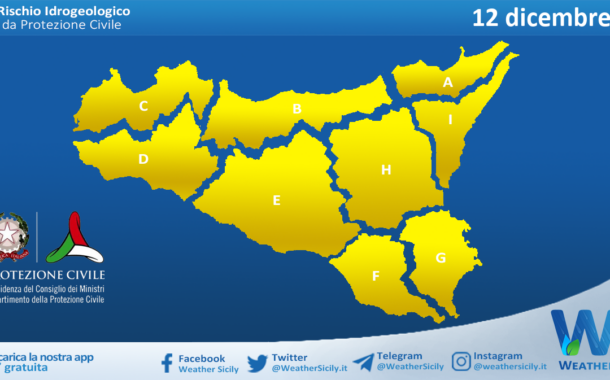 Meteo Sicilia: bollettino di allerta meteo per domani, giovedì 12 dicembre 2024