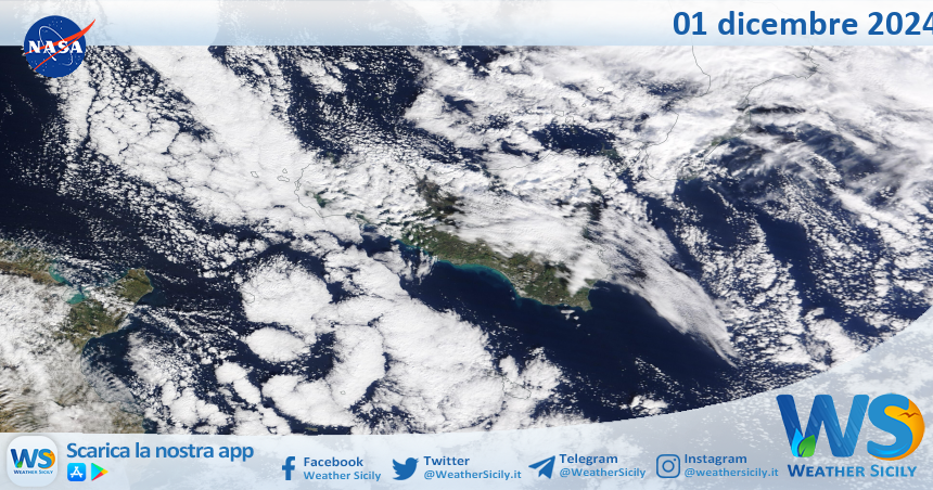 Meteo Sicilia: immagine satellitare Nasa di domenica 01 dicembre 2024