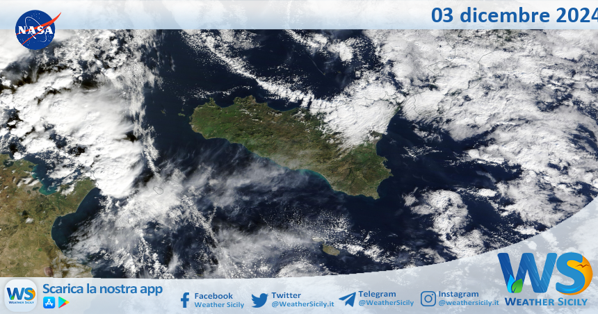 Meteo Sicilia: immagine satellitare Nasa di martedì 03 dicembre 2024