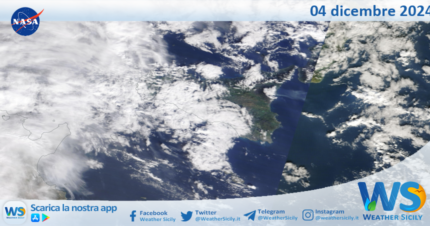 Meteo Sicilia: immagine satellitare Nasa di mercoledì 04 dicembre 2024