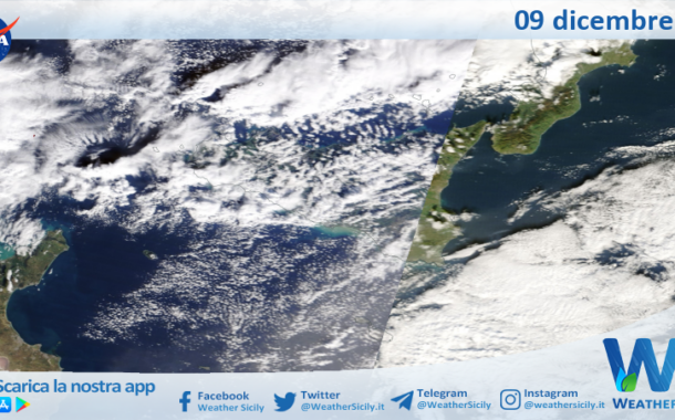 Meteo Sicilia: immagine satellitare Nasa di lunedì 09 dicembre 2024