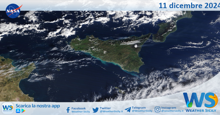 Meteo Sicilia: immagine satellitare Nasa di mercoledì 11 dicembre 2024