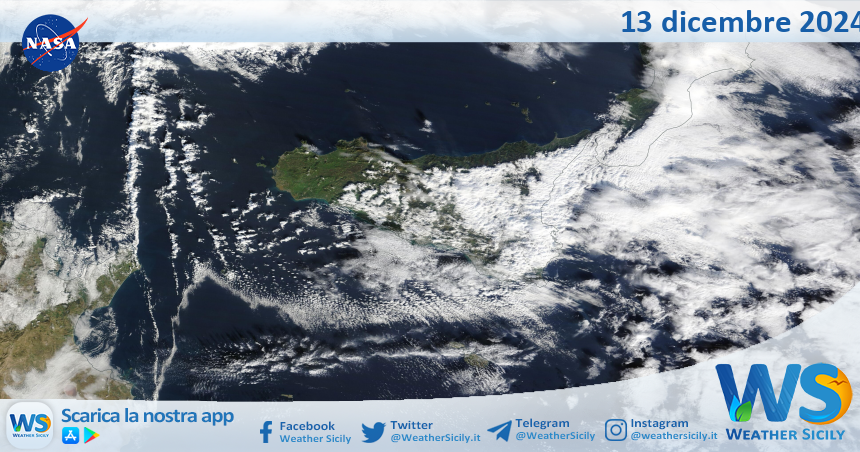 Meteo Sicilia: immagine satellitare Nasa di venerdì 13 dicembre 2024