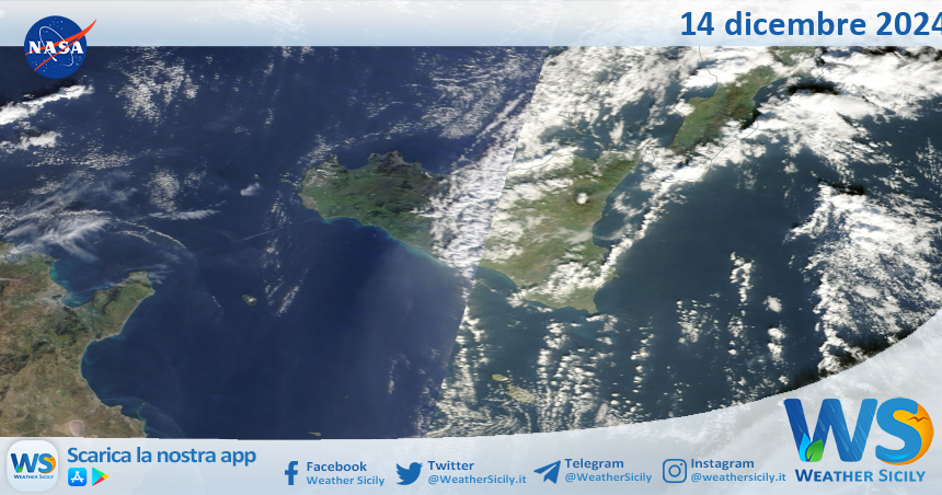 Meteo Sicilia: immagine satellitare Nasa di sabato 14 dicembre 2024