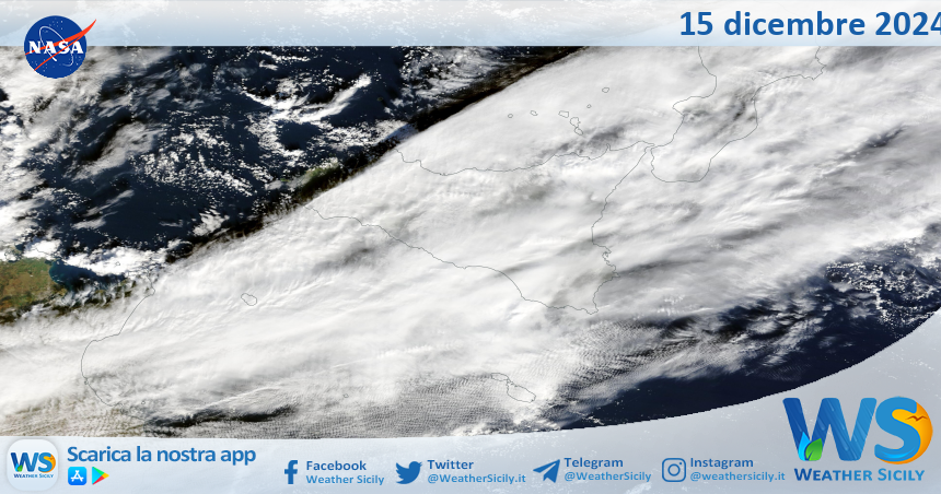 Meteo Sicilia: immagine satellitare Nasa di domenica 15 dicembre 2024