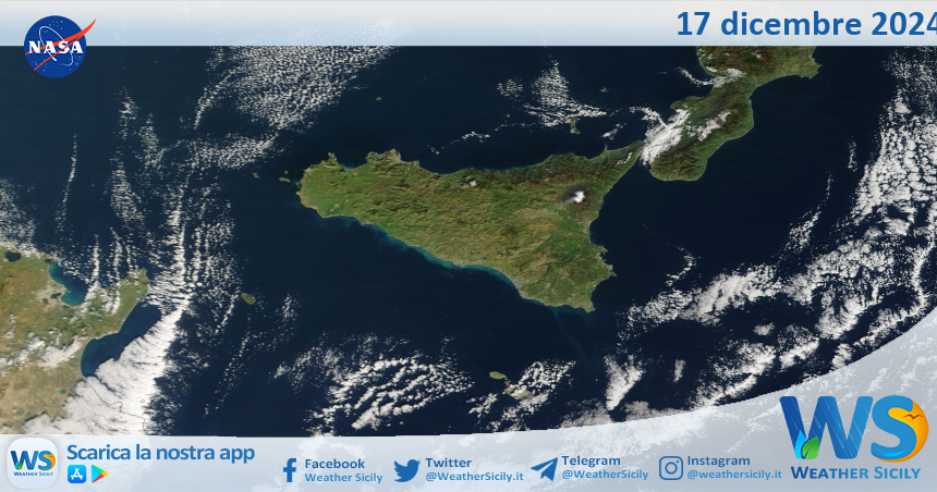 Meteo Sicilia: immagine satellitare Nasa di martedì 17 dicembre 2024