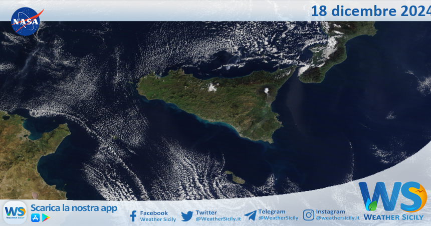 Meteo Sicilia: immagine satellitare Nasa di mercoledì 18 dicembre 2024