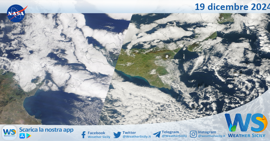 Meteo Sicilia: immagine satellitare Nasa di giovedì 19 dicembre 2024