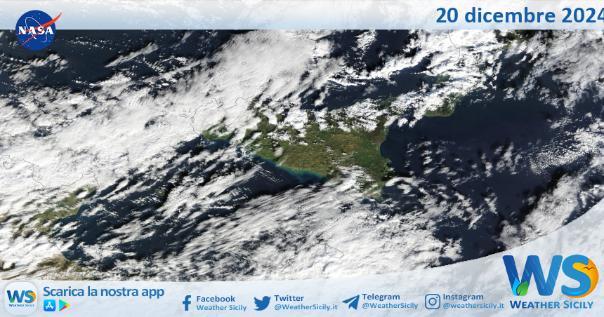 Meteo Sicilia: immagine satellitare Nasa di venerdì 20 dicembre 2024