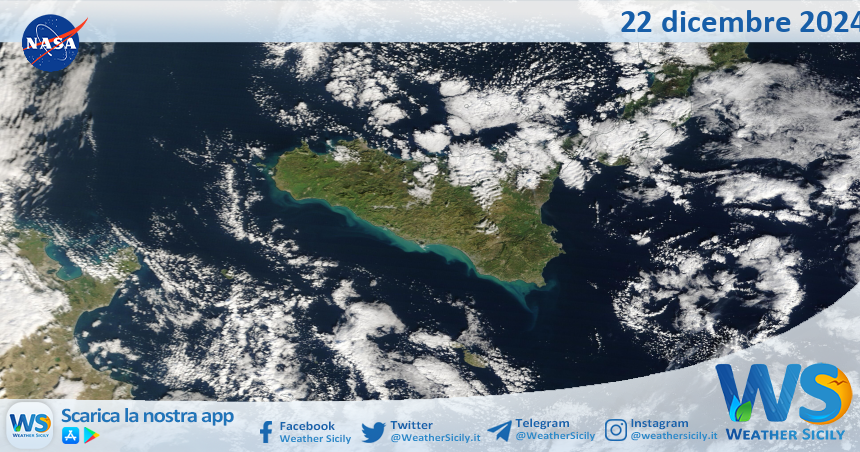 Meteo Sicilia: immagine satellitare Nasa di domenica 22 dicembre 2024