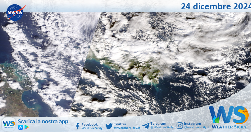 Meteo Sicilia: immagine satellitare Nasa di martedì 24 dicembre 2024