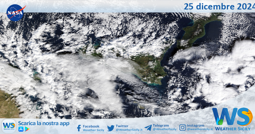 Meteo Sicilia: immagine satellitare Nasa di mercoledì 25 dicembre 2024