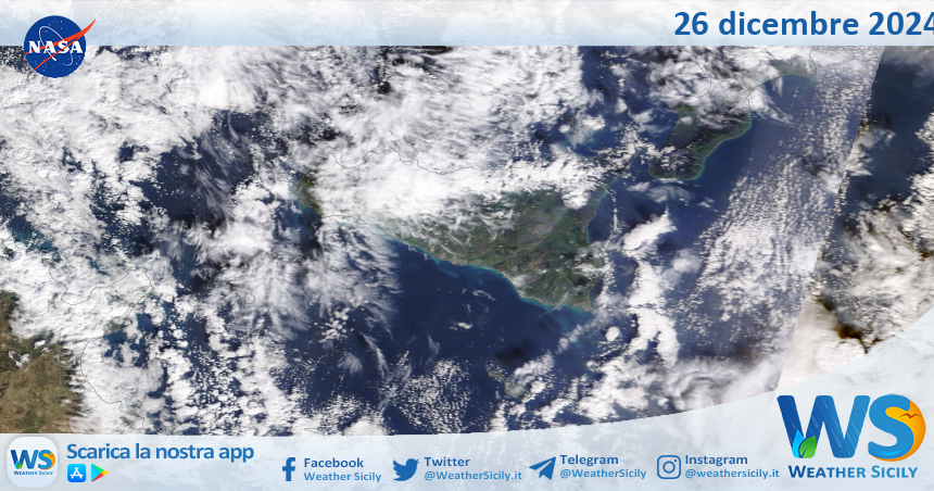 Meteo Sicilia: immagine satellitare Nasa di giovedì 26 dicembre 2024