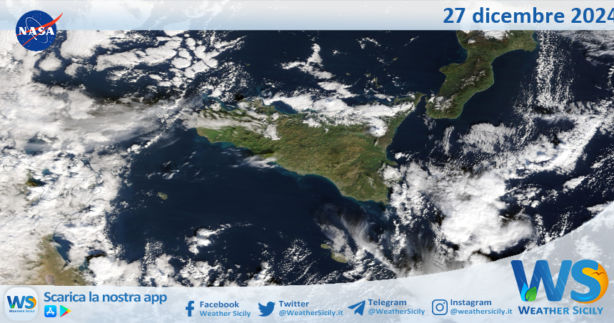 Meteo Sicilia: immagine satellitare Nasa di venerdì 27 dicembre 2024