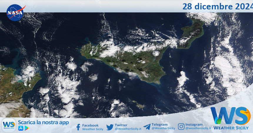 Meteo Sicilia: immagine satellitare Nasa di sabato 28 dicembre 2024