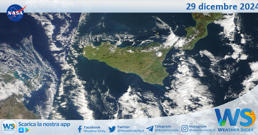 Meteo Sicilia: immagine satellitare Nasa di domenica 29 dicembre 2024