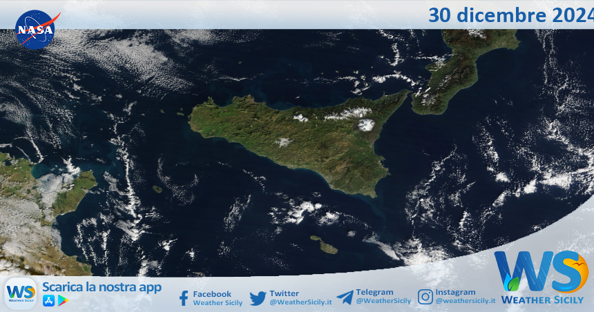 Meteo Sicilia: immagine satellitare Nasa di lunedì 30 dicembre 2024