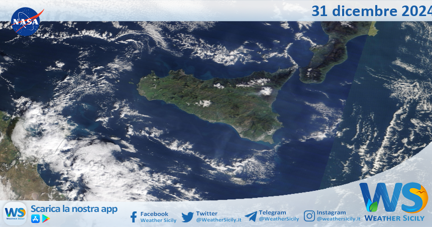 Meteo Sicilia: immagine satellitare Nasa di martedì 31 dicembre 2024