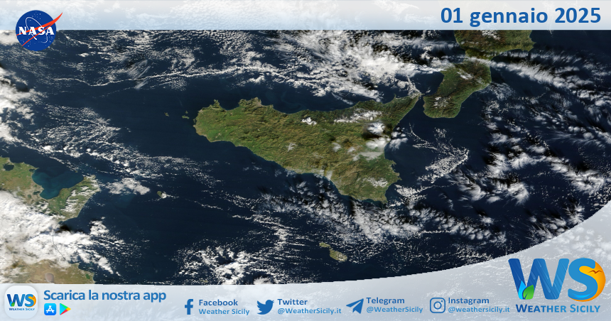 Meteo Sicilia: immagine satellitare Nasa di mercoledì 01 gennaio 2025