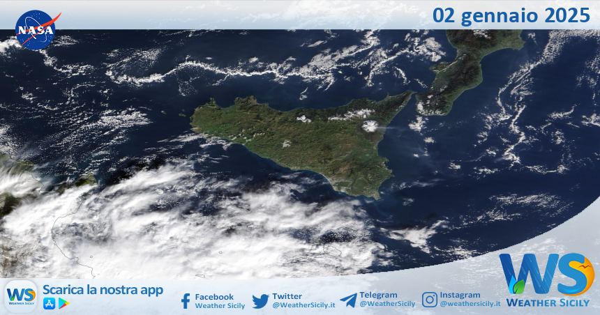 Meteo Sicilia: immagine satellitare Nasa di giovedì 02 gennaio 2025