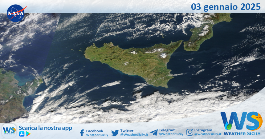 Meteo Sicilia: immagine satellitare Nasa di venerdì 03 gennaio 2025