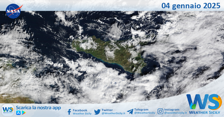 Meteo Sicilia: immagine satellitare Nasa di sabato 04 gennaio 2025