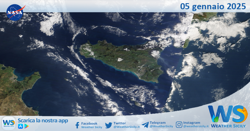 Meteo Sicilia: immagine satellitare Nasa di domenica 05 gennaio 2025