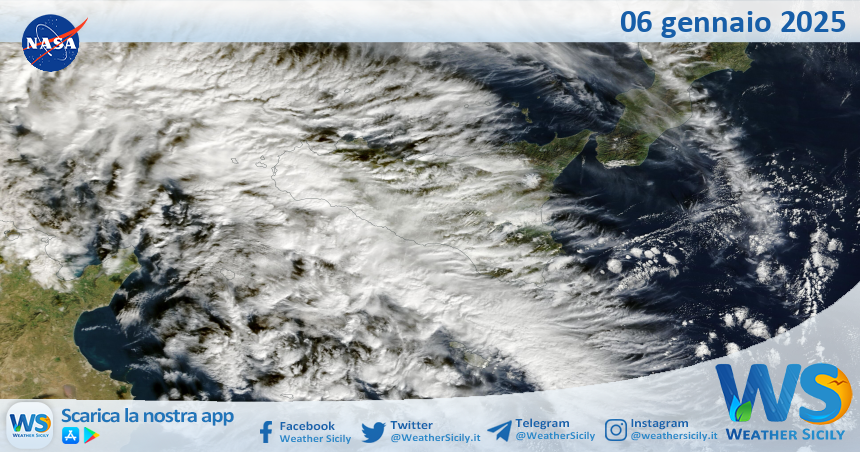 Meteo Sicilia: immagine satellitare Nasa di lunedì 06 gennaio 2025