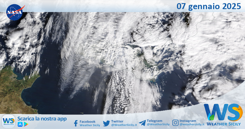 Meteo Sicilia: immagine satellitare Nasa di martedì 07 gennaio 2025